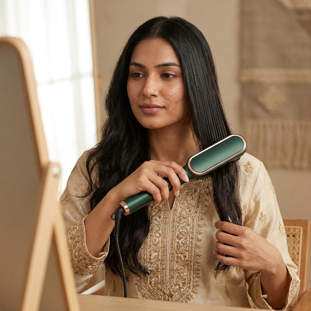 Green Hair Straightener Brush for Pakistani Women